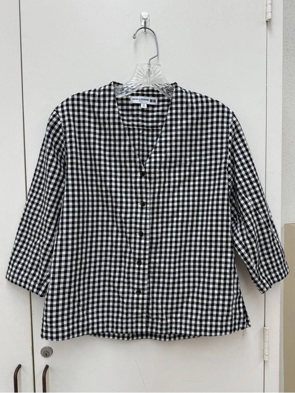 Uniqlo x Ines De La Fressange Cotton Button-Front Gingham Blouse - Black & White - Picture 11 of 12